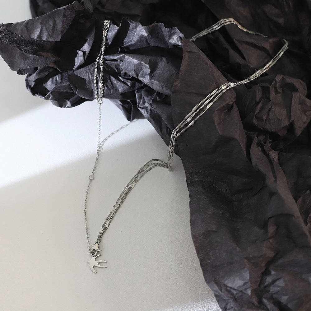 Swallow Charm Layered Drop Chain Necklace - Silvery - 8