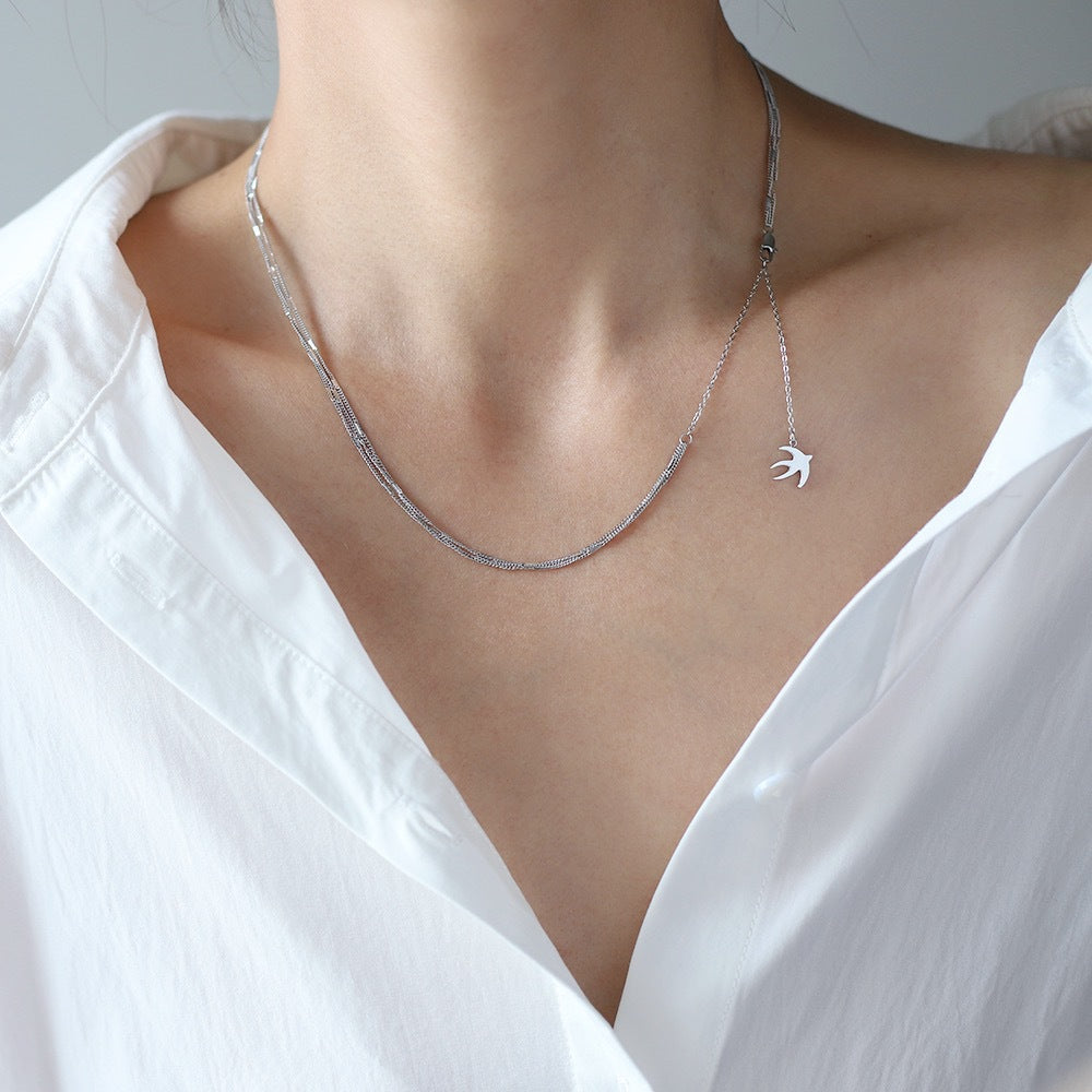 Swallow Charm Layered Drop Chain Necklace