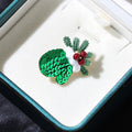 Sequin Mitten Holly Christmas Brooch - Green
