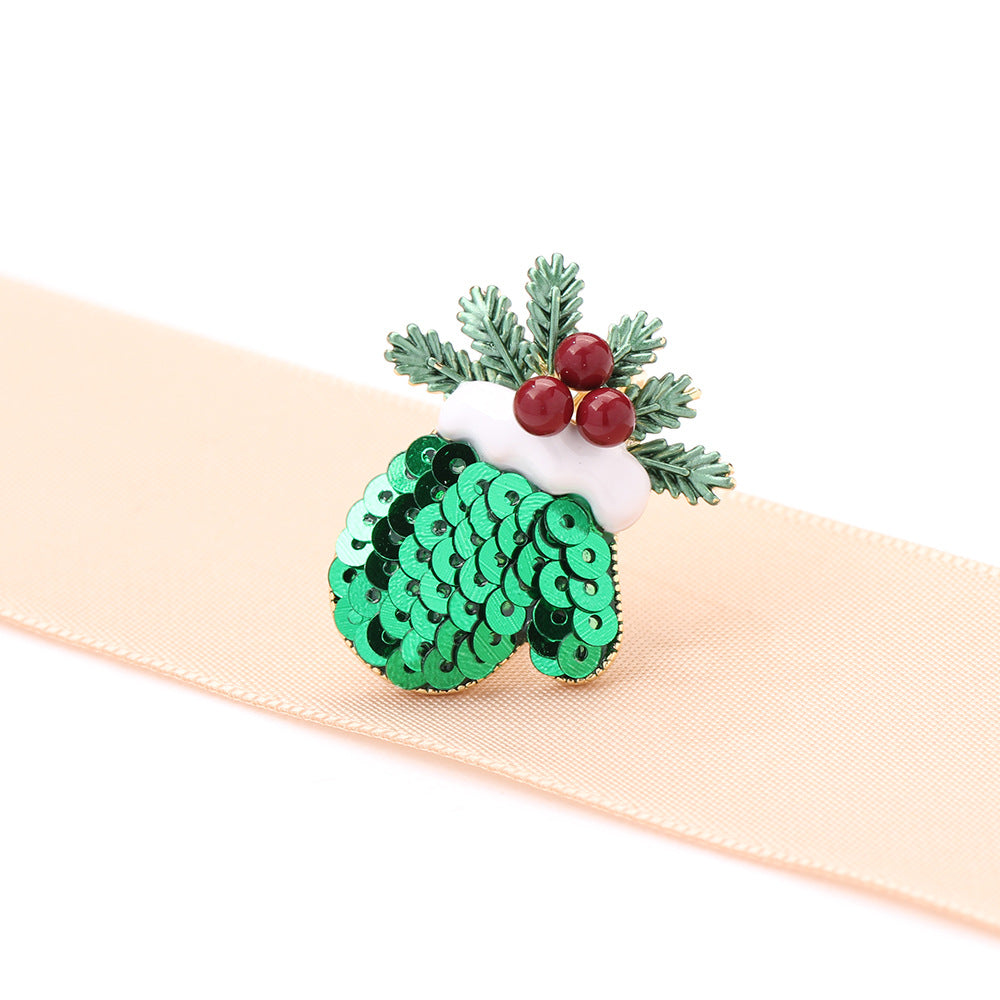 Sequin Mitten Holly Christmas Brooch - Green - 1