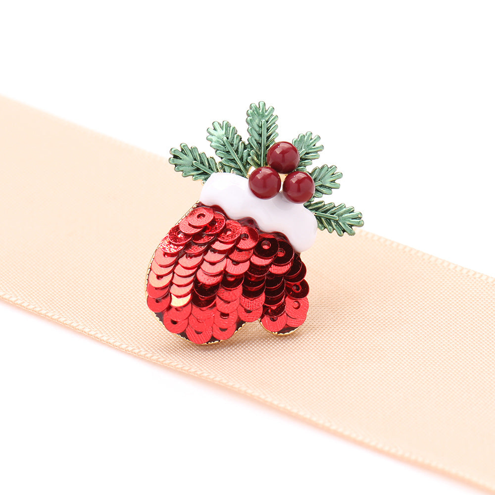 Sequin Mitten Holly Christmas Brooch - Red - 2