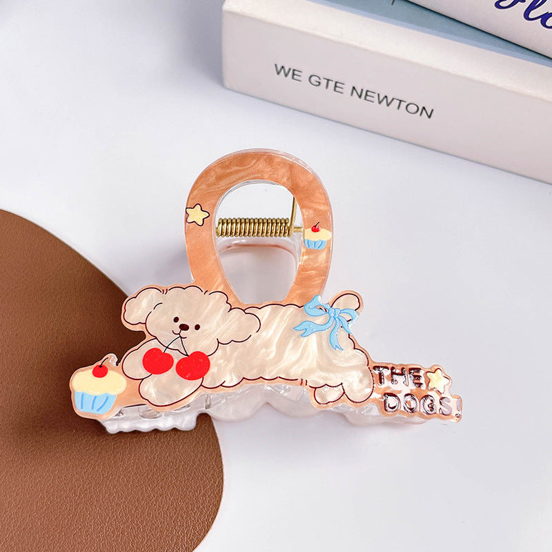 Puppy Cherry Bow Acrylic Claw Clip - M_Cherry