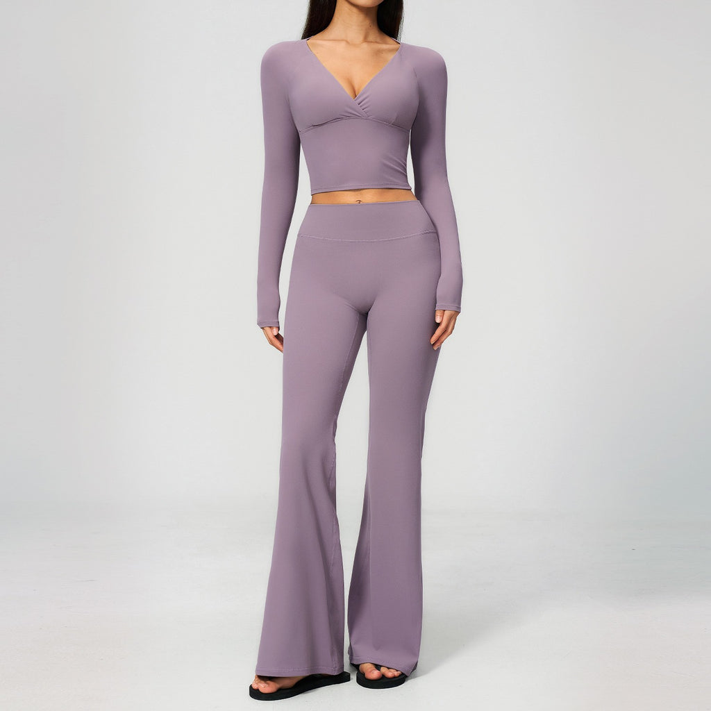 Brushed Long Sleeve Crop Top Flare Leggings Yoga Set