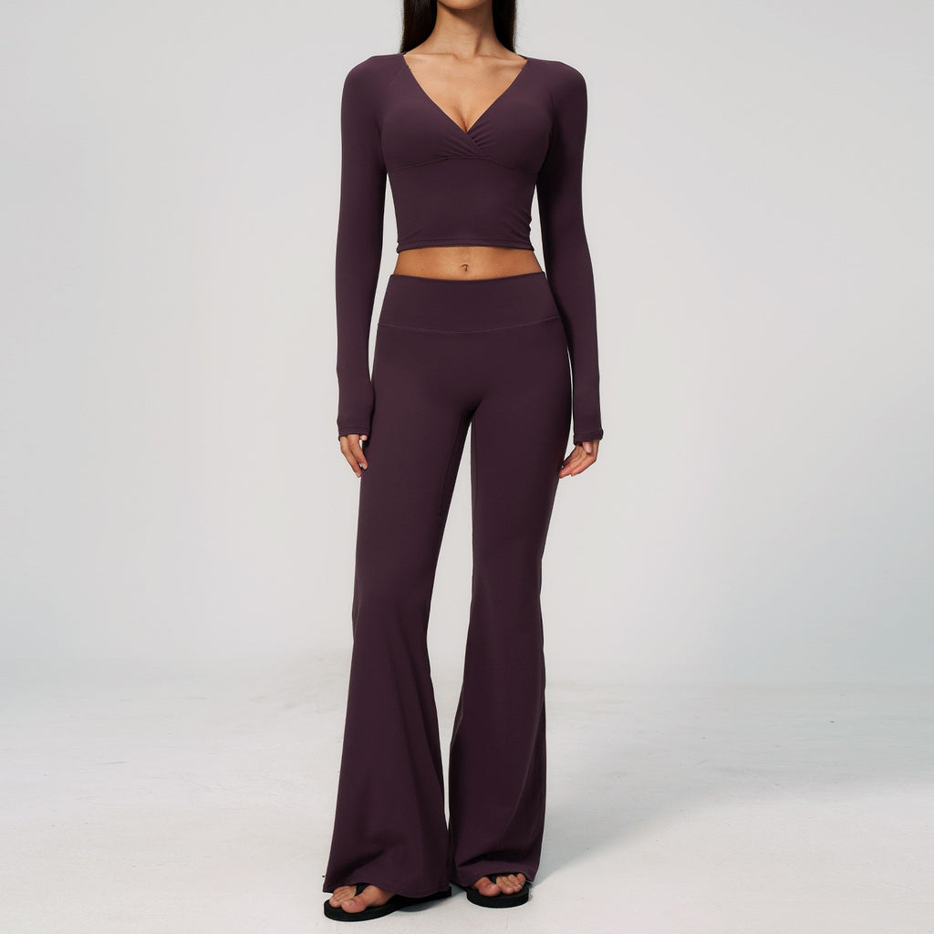 Brushed Long Sleeve Crop Top Flare Leggings Yoga Set