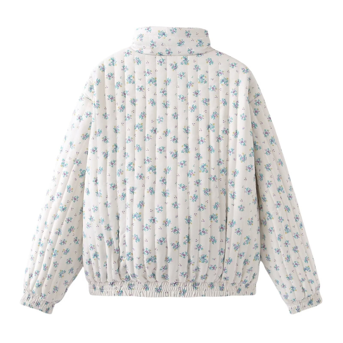 Vertical Quilted Floral Zip Jacket - White - 10
