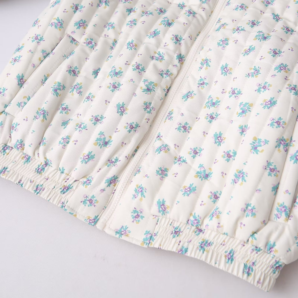 Vertical Quilted Floral Zip Jacket - White - 11