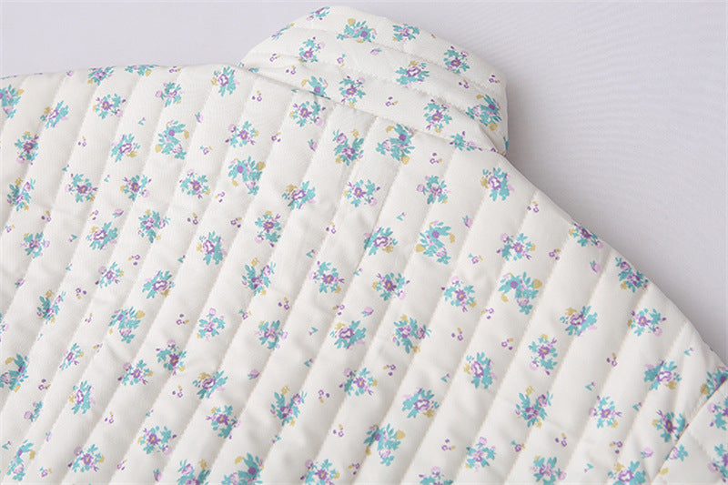Vertical Quilted Floral Zip Jacket - White - 2