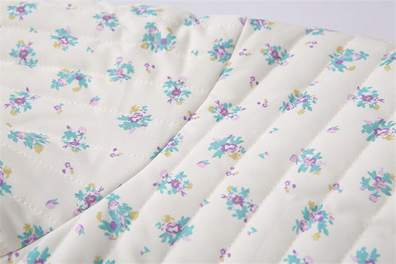 Vertical Quilted Floral Zip Jacket - White - 3