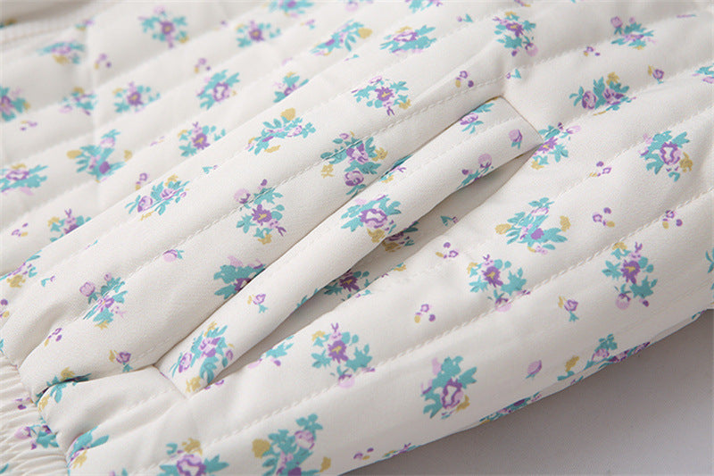 Vertical Quilted Floral Zip Jacket - White - 5