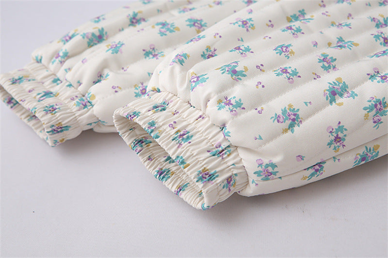 Vertical Quilted Floral Zip Jacket - White - 6