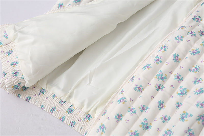 Vertical Quilted Floral Zip Jacket - White - 7
