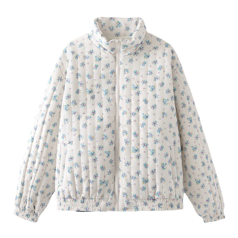 Vertical Quilted Floral Zip Jacket