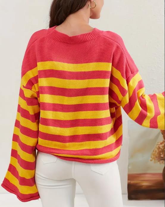 Daisy Bloom Stripe Knit Pullover Sweater
