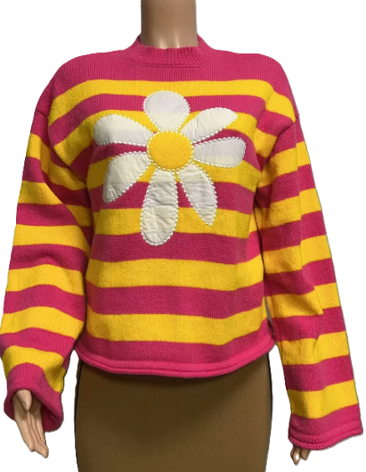 Daisy Bloom Stripe Knit Pullover Sweater - view 1
