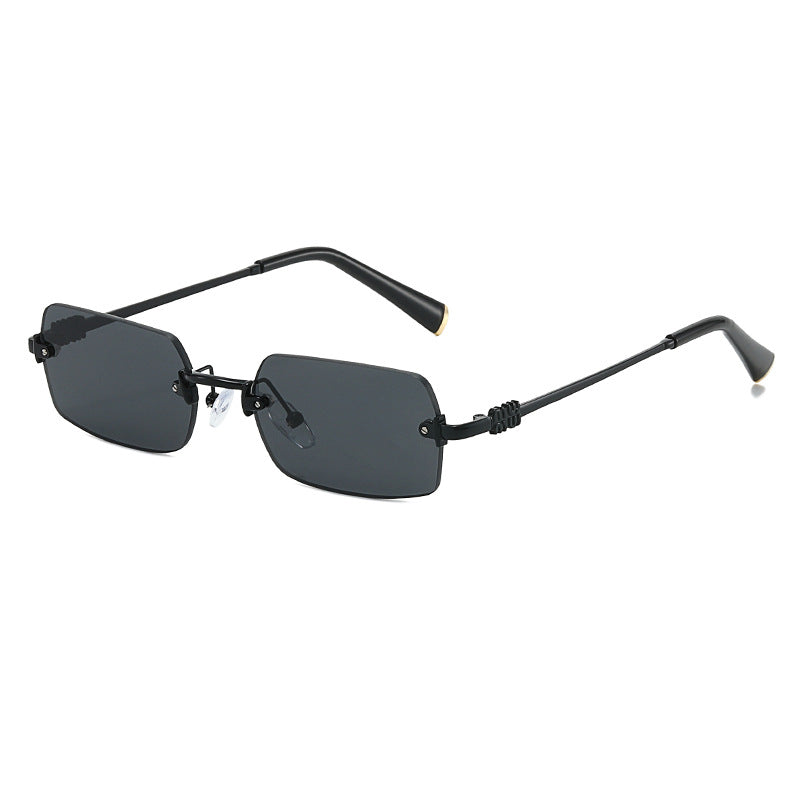 Rimless Rectangle Sunglasses With Slim Metal Arms - Black