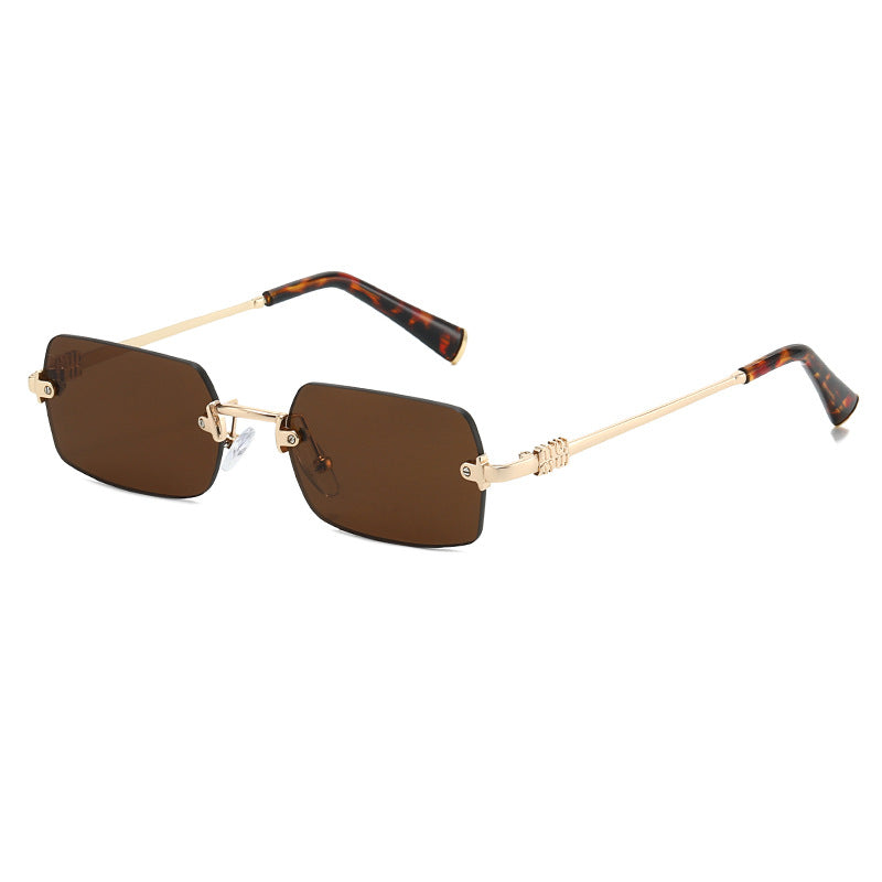 Rimless Rectangle Sunglasses With Slim Metal Arms - Coffee