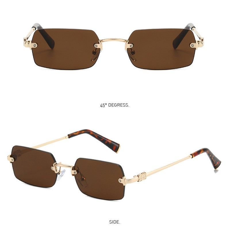 Rimless Rectangle Sunglasses With Slim Metal Arms - Coffee - 1
