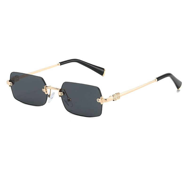 Rimless Rectangle Sunglasses With Slim Metal Arms - Golden