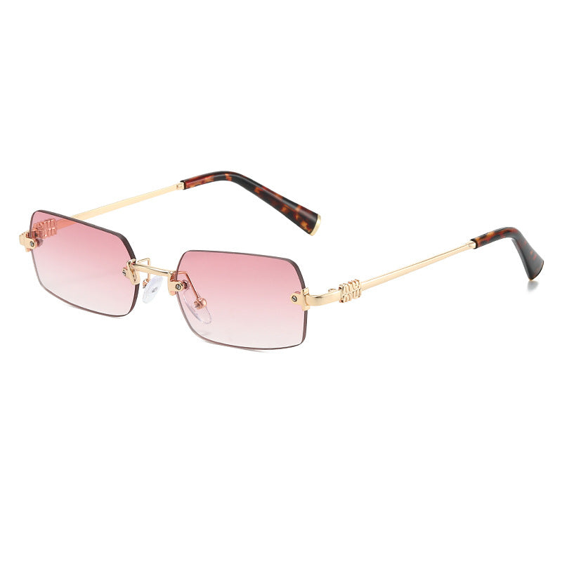 Rimless Rectangle Sunglasses With Slim Metal Arms - Pink