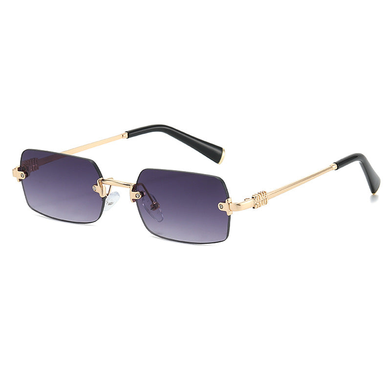 Rimless Rectangle Sunglasses With Slim Metal Arms - Purple