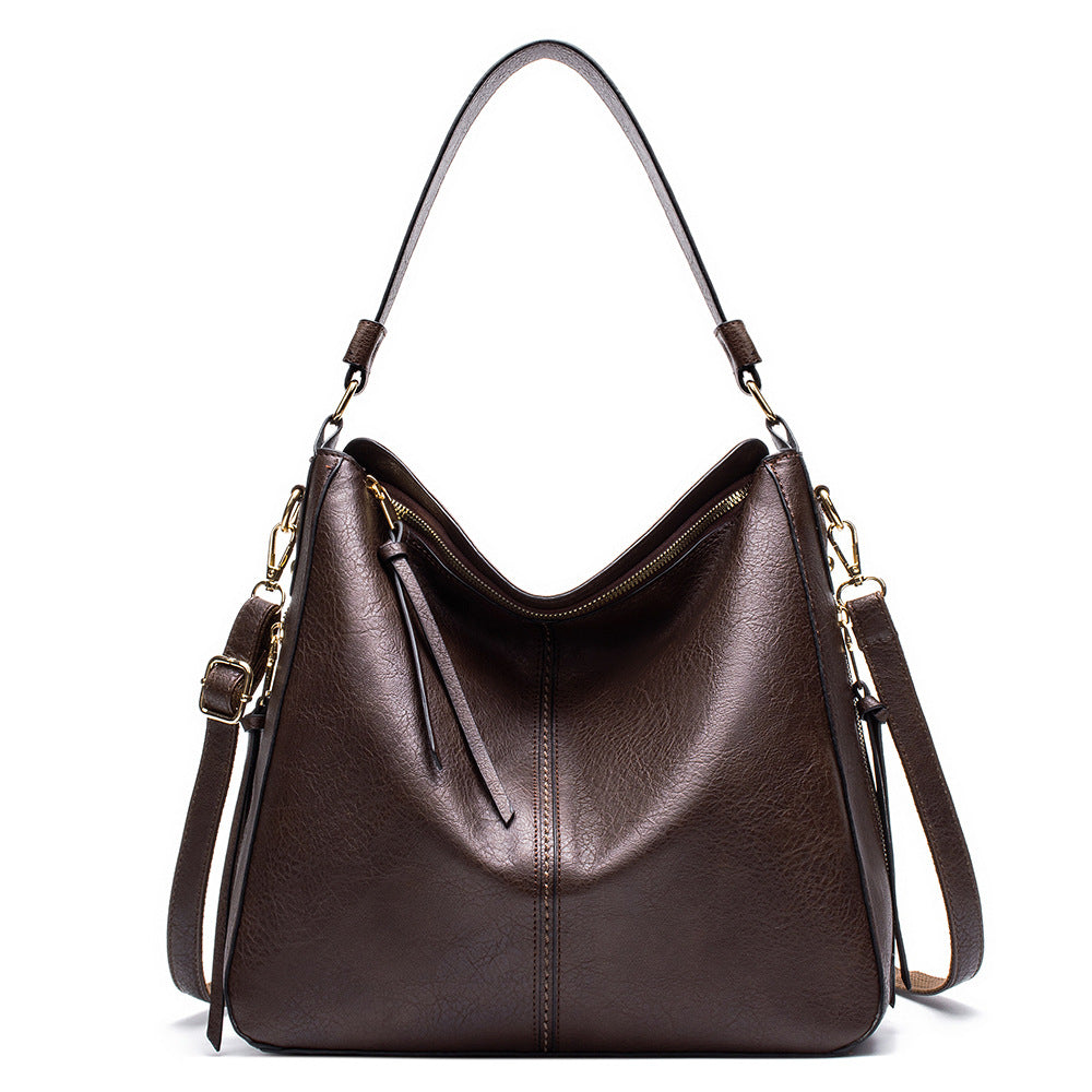Slouchy Faux Leather Hobo Tote Bag - Coffee
