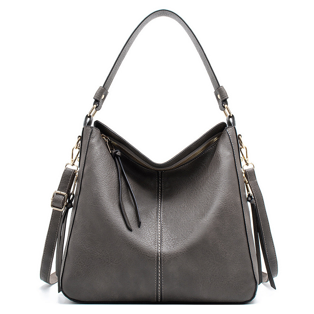 Slouchy Faux Leather Hobo Tote Bag - Grey