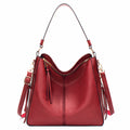 Slouchy Faux Leather Hobo Tote Bag - Red