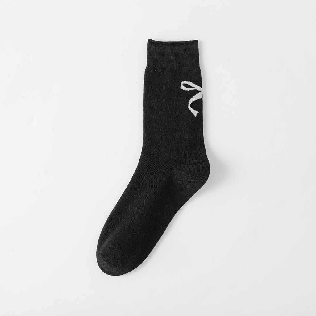 Scattered Bow Motif Mid Calf Socks - Black