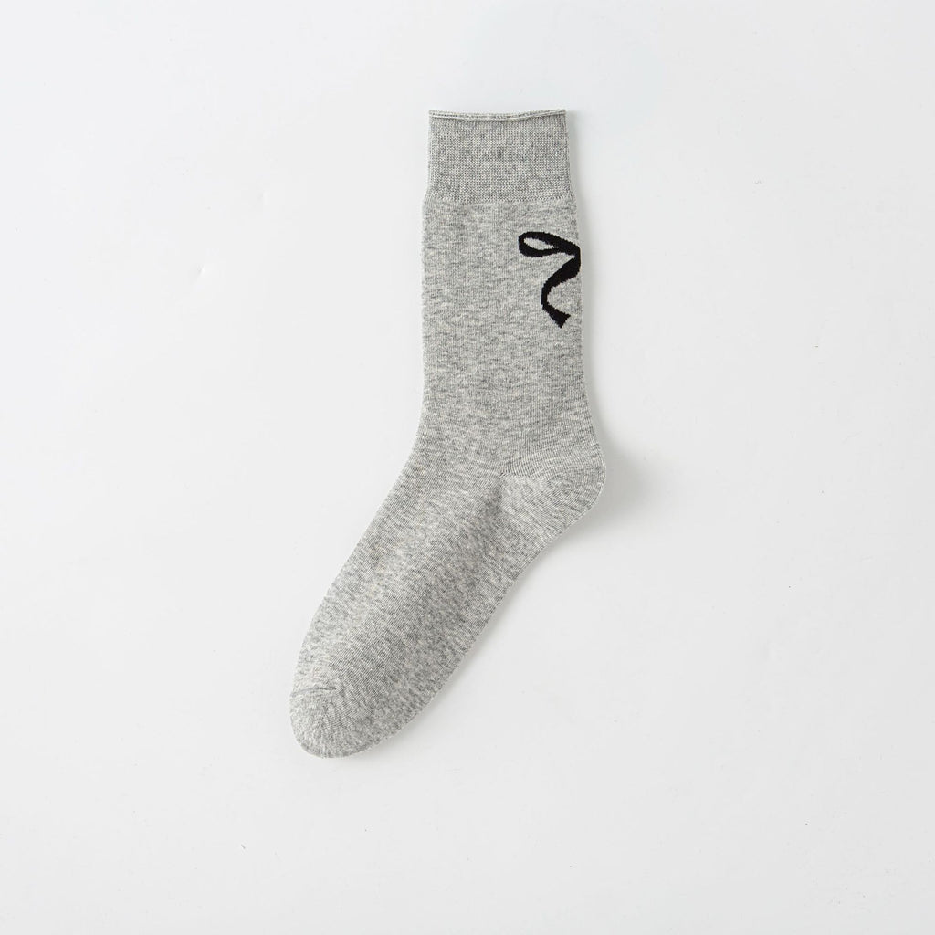 Scattered Bow Motif Mid Calf Socks - Gray