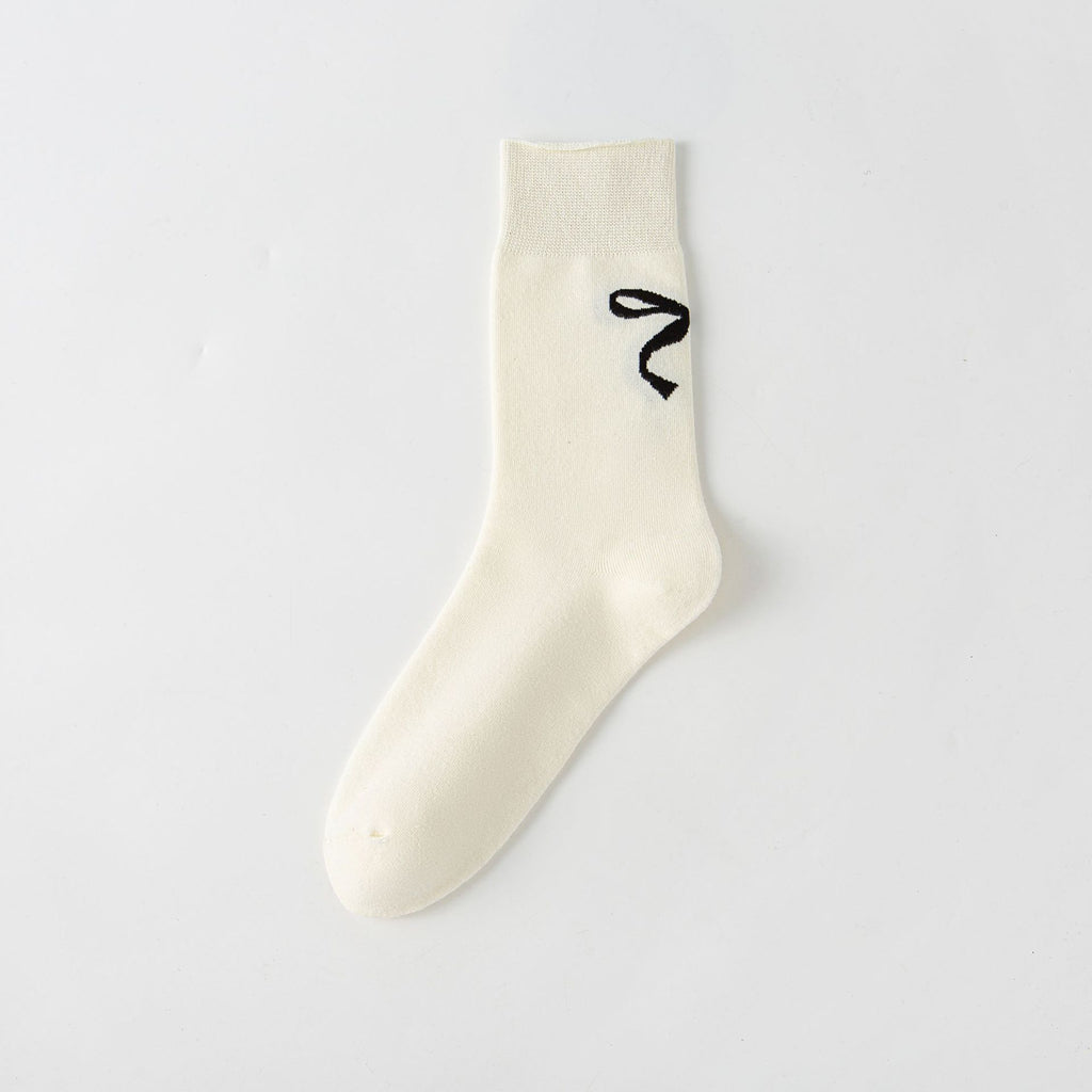 Scattered Bow Motif Mid Calf Socks - White