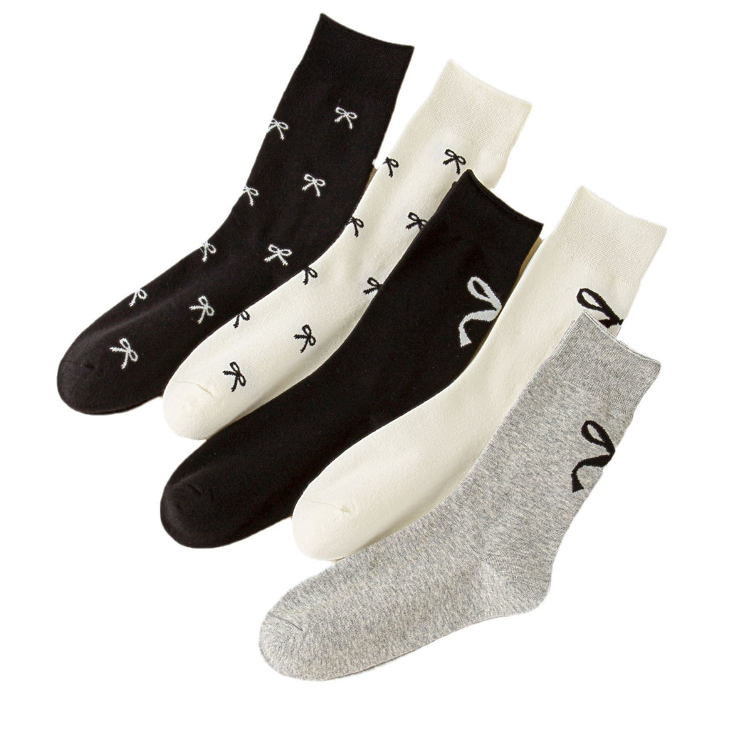 Scattered Bow Motif Mid Calf Socks