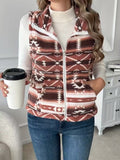 Western Aztec Fleece Zip Up Vest - Red