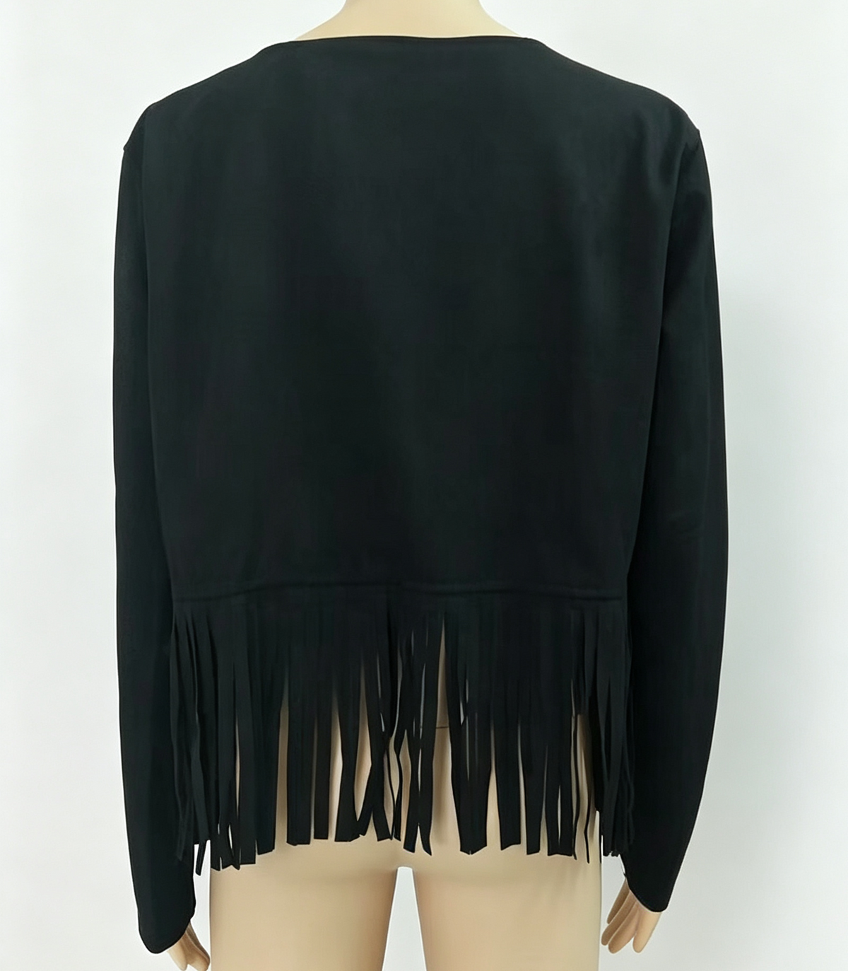 Studded Fringe Faux Suede Cropped Jacket - Black - 4