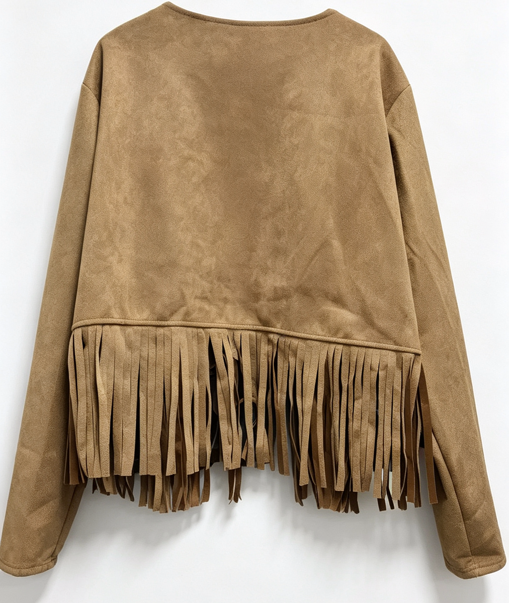 Studded Fringe Faux Suede Cropped Jacket - Khaki - 2