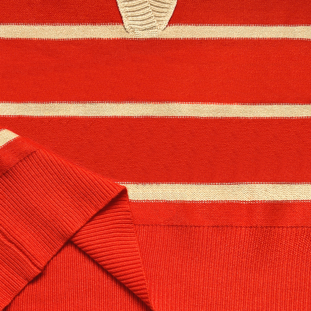Striped Open Collar Polo Knit Sweater - Orange - 4