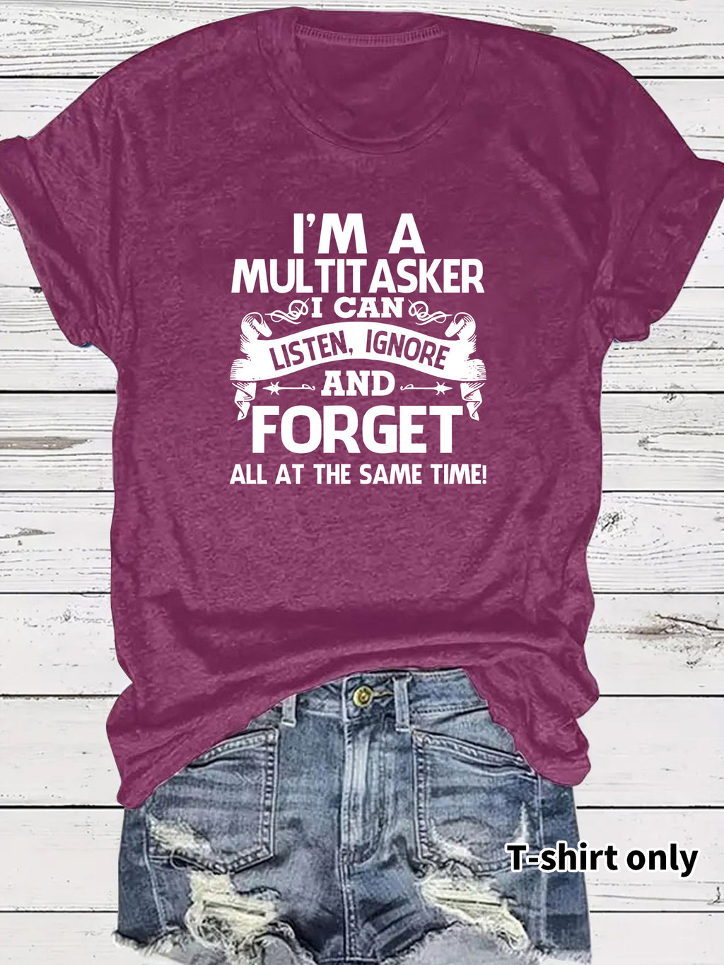 Humorous Banner Slogan Short Sleeve Tee - Berry