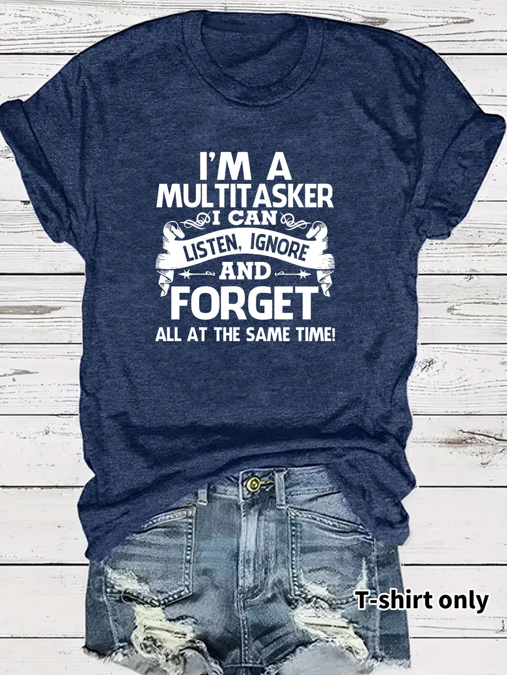 Humorous Banner Slogan Short Sleeve Tee - DarkBlue