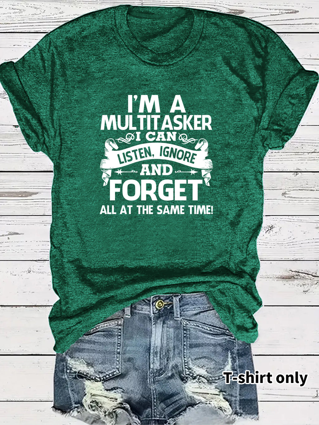 Humorous Banner Slogan Short Sleeve Tee - Green