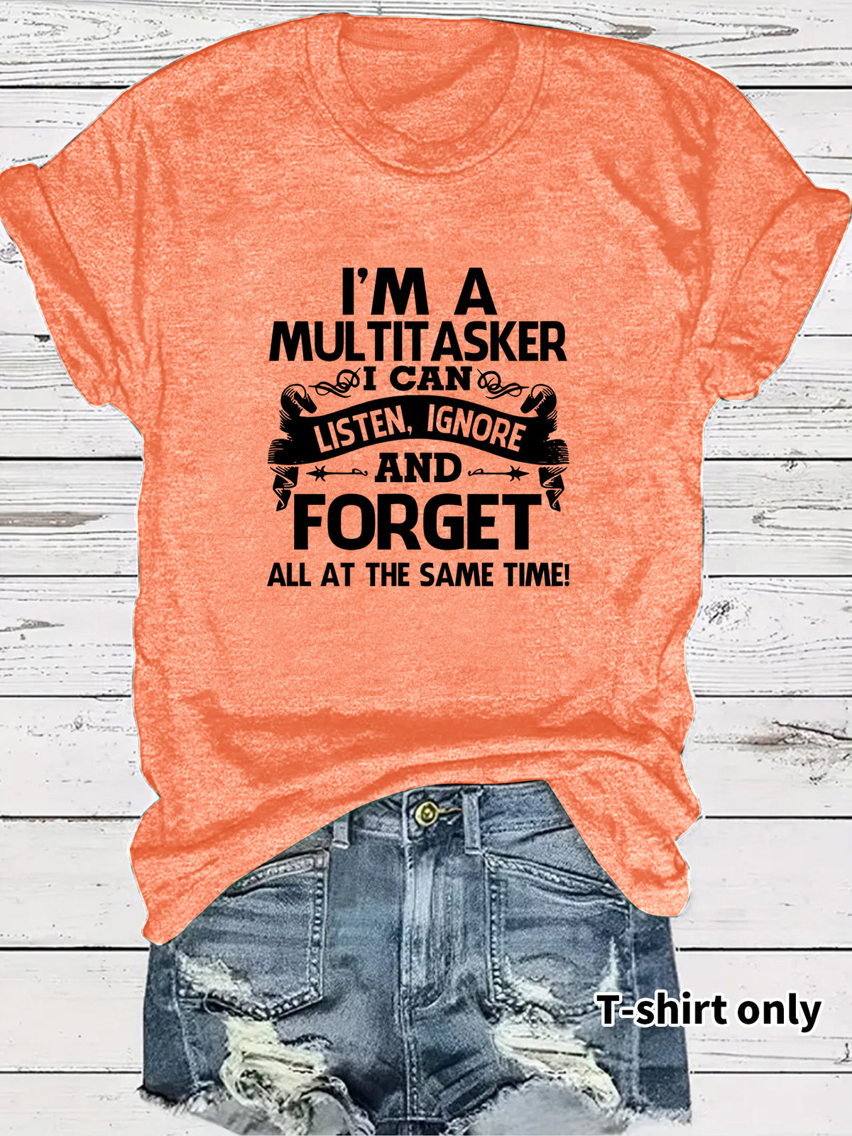Humorous Banner Slogan Short Sleeve Tee - Orange
