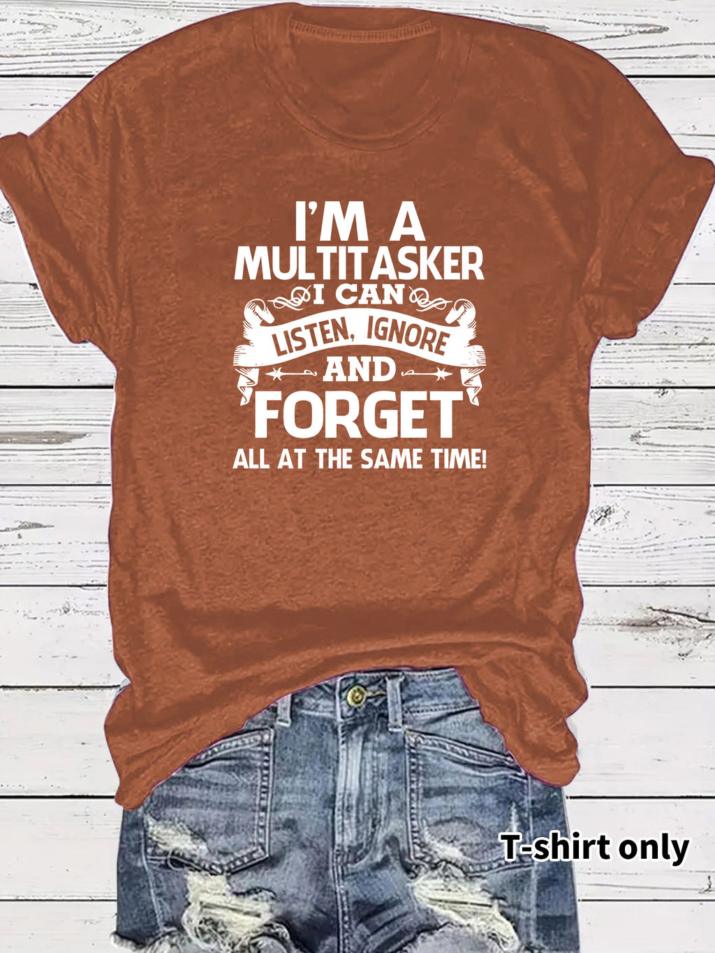 Humorous Banner Slogan Short Sleeve Tee - Rust
