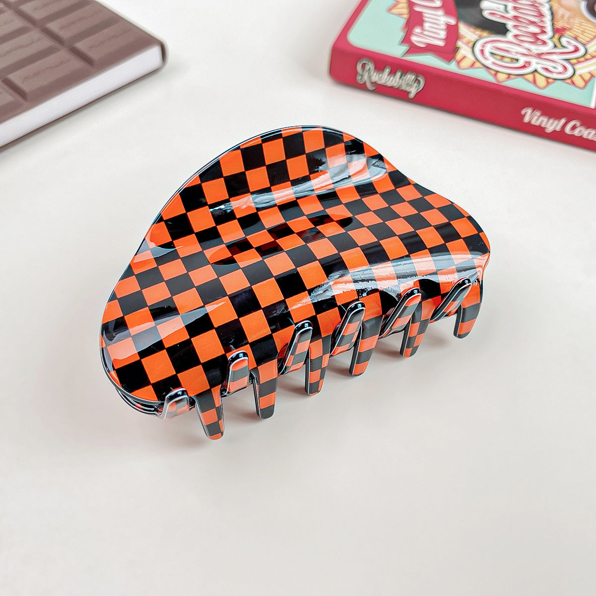 Halloween Print Semi Circle Hair Claw Clip - Orange