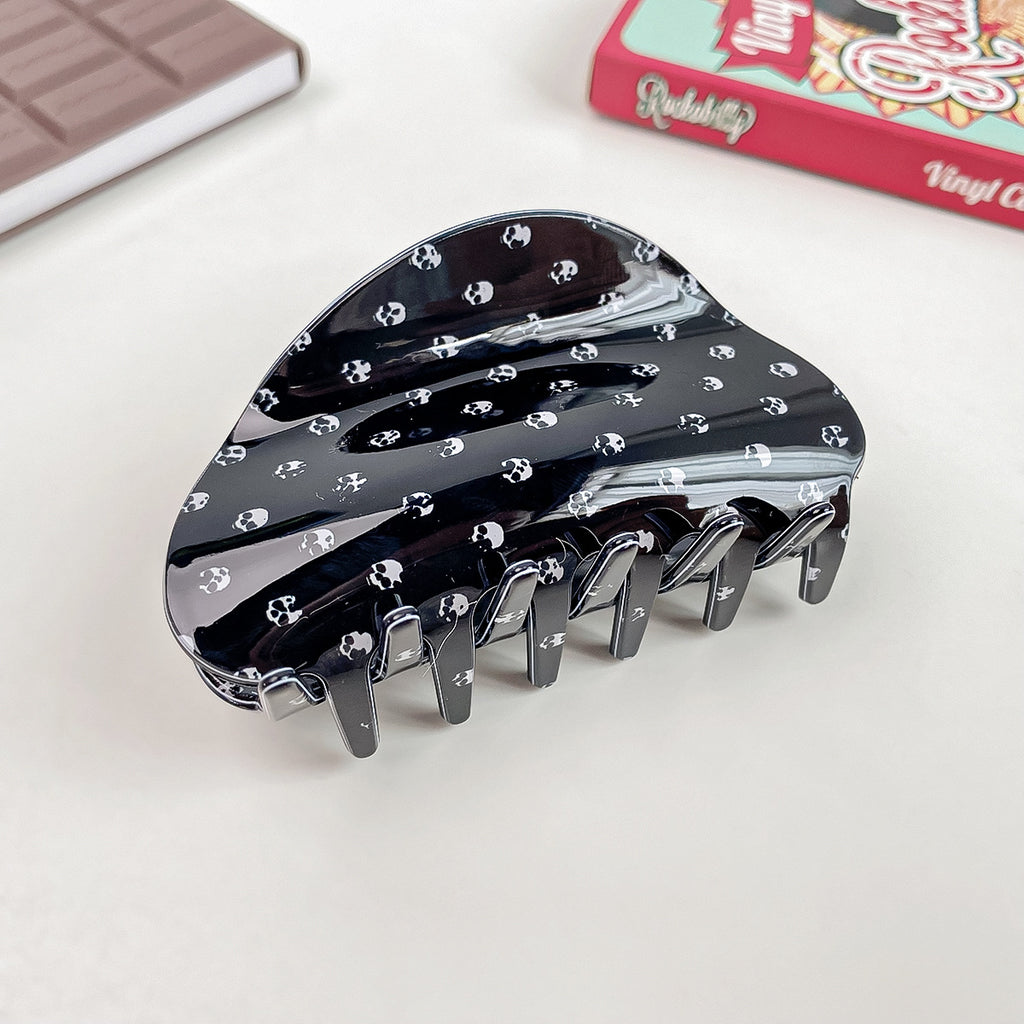 Halloween Print Semi Circle Hair Claw Clip - Skull