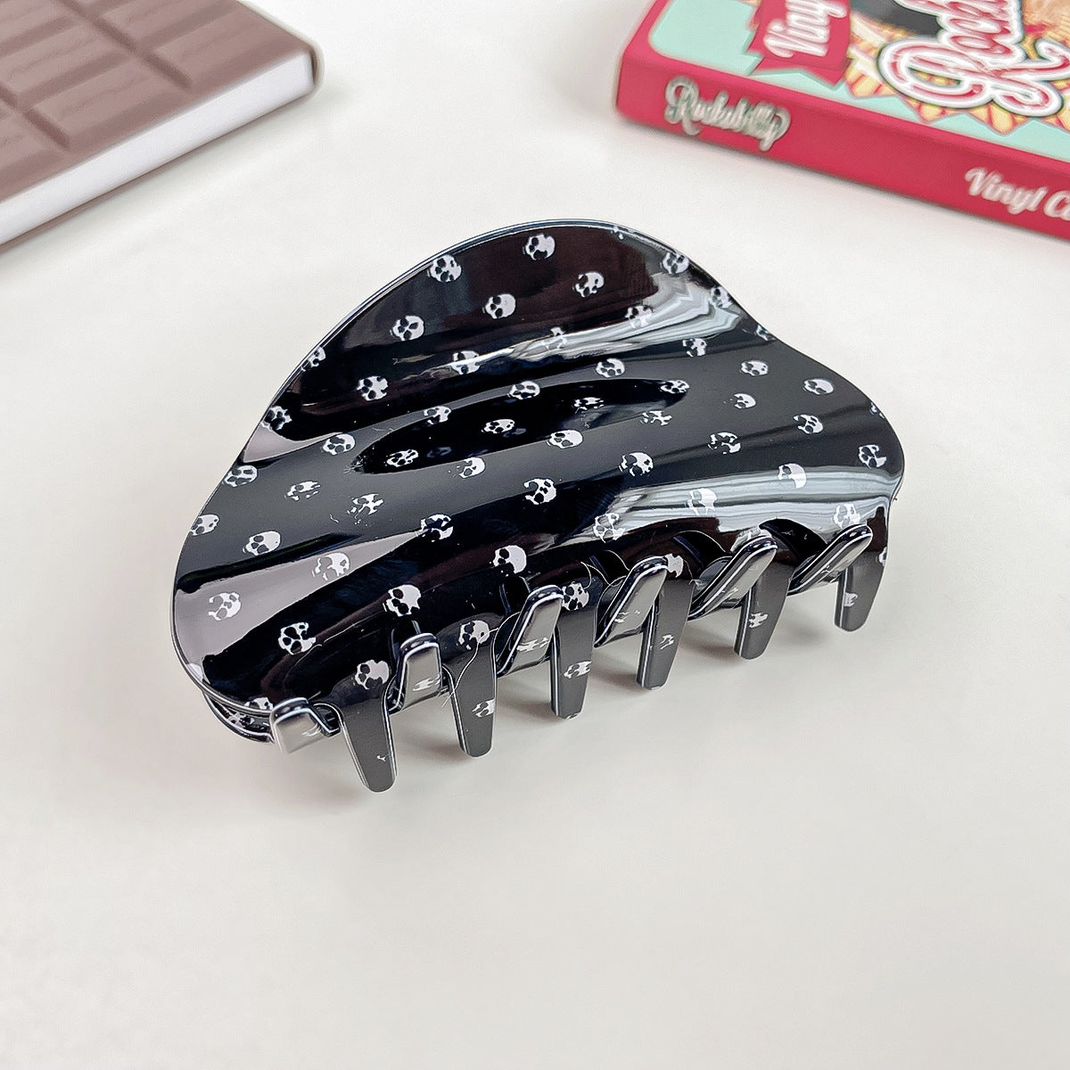Halloween Print Semi Circle Hair Claw Clip - Skull