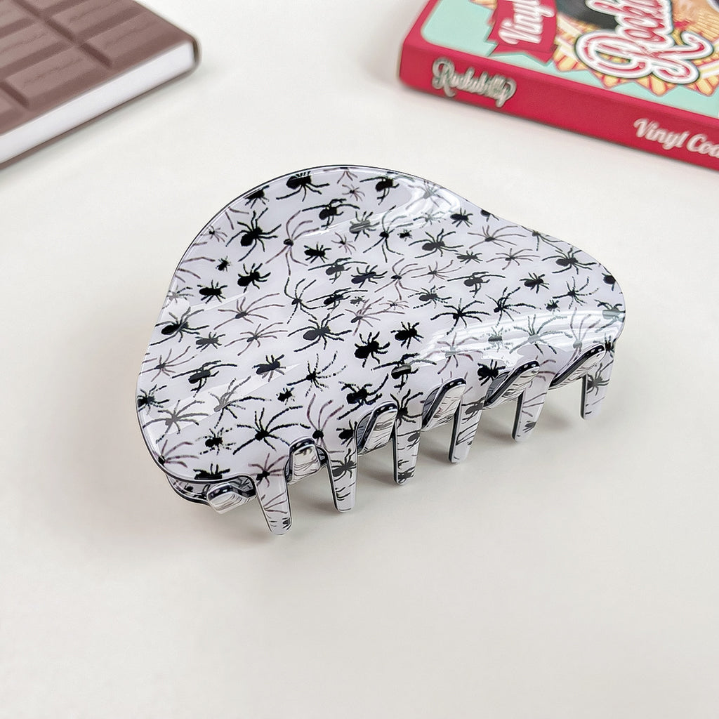 Halloween Print Semi Circle Hair Claw Clip - Spider