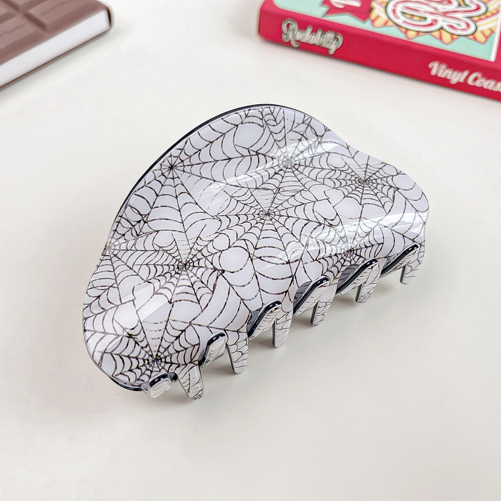 Halloween Print Semi Circle Hair Claw Clip - Web