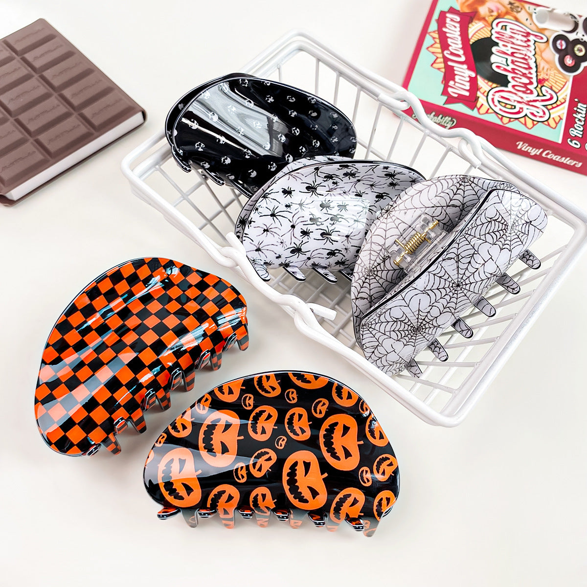Halloween Print Semi Circle Hair Claw Clip