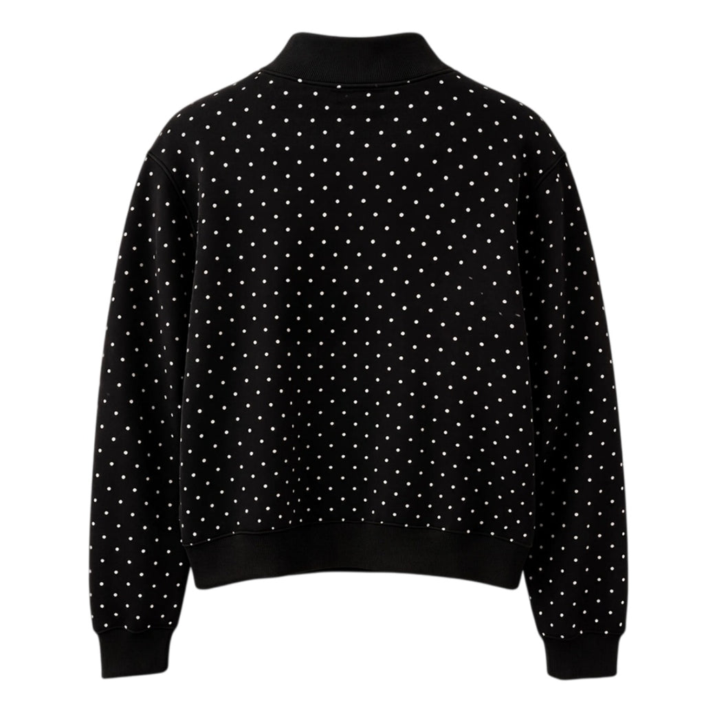 Dotted Mock Neck Pullover Sweatshirt with Ribbed Hem - Black - 1
