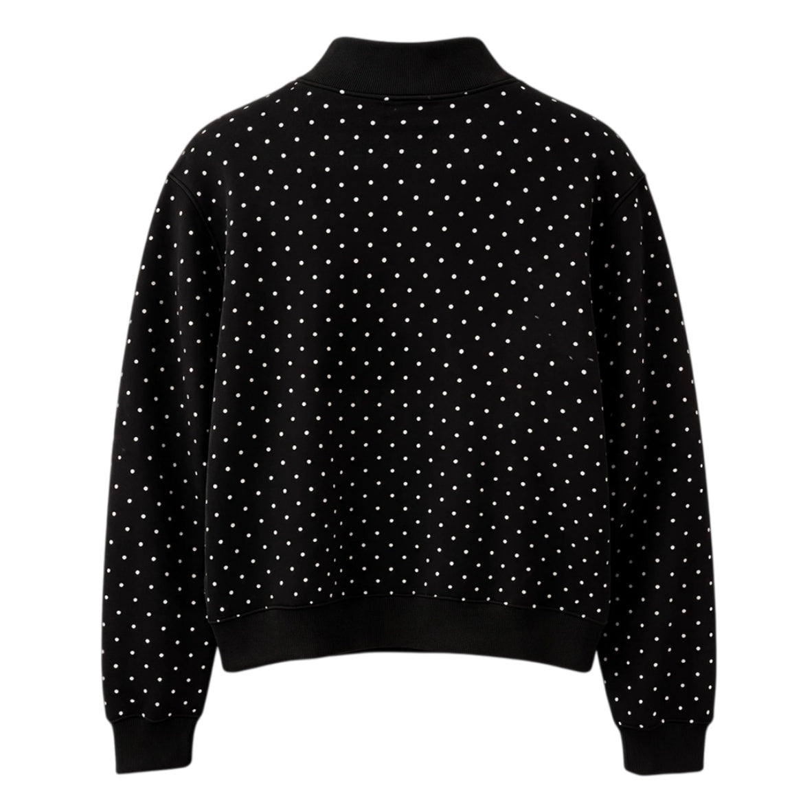 Dotted Mock Neck Pullover Sweatshirt with Ribbed Hem - Black - 1