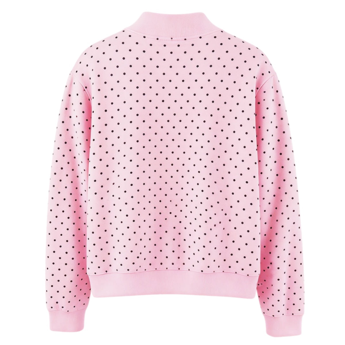 Dotted Mock Neck Pullover Sweatshirt with Ribbed Hem - Pink - 1