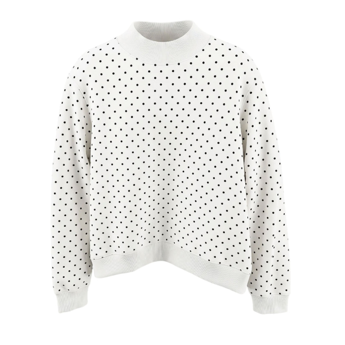 Dotted Mock Neck Pullover Sweatshirt with Ribbed Hem - White - 1